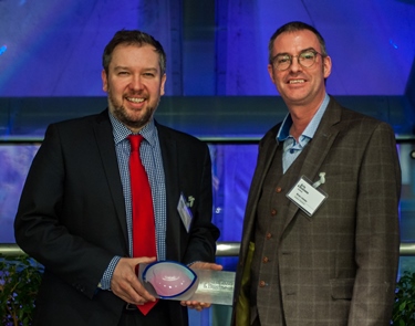 Peter Griffiths of Caledonian MacBrayne and Brian Inkster of Inksters with the Business Creativity Award at the Arts & Business Scotland Awards 2015